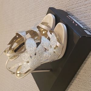 Nina Bryyce Ivory Satin Heel with Floral Rhinestone Detail